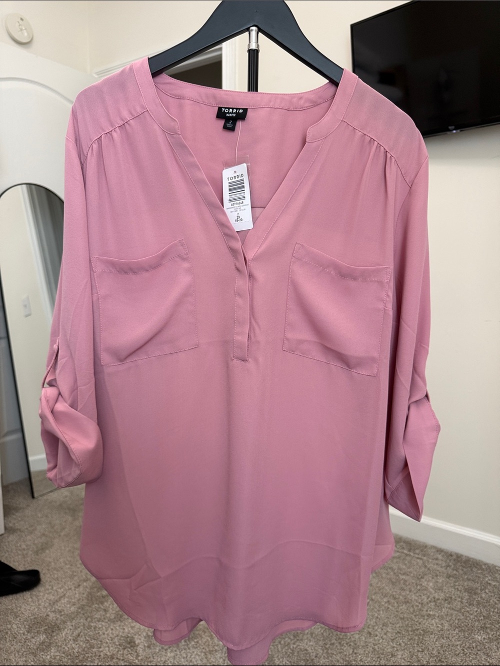 torrid Dusty Rose V-Neck Roll-Sleeve Tunic